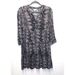 Womens Peasant Dress Snake Print Sz M Boho Country black tan Rayon Como Blu EUC